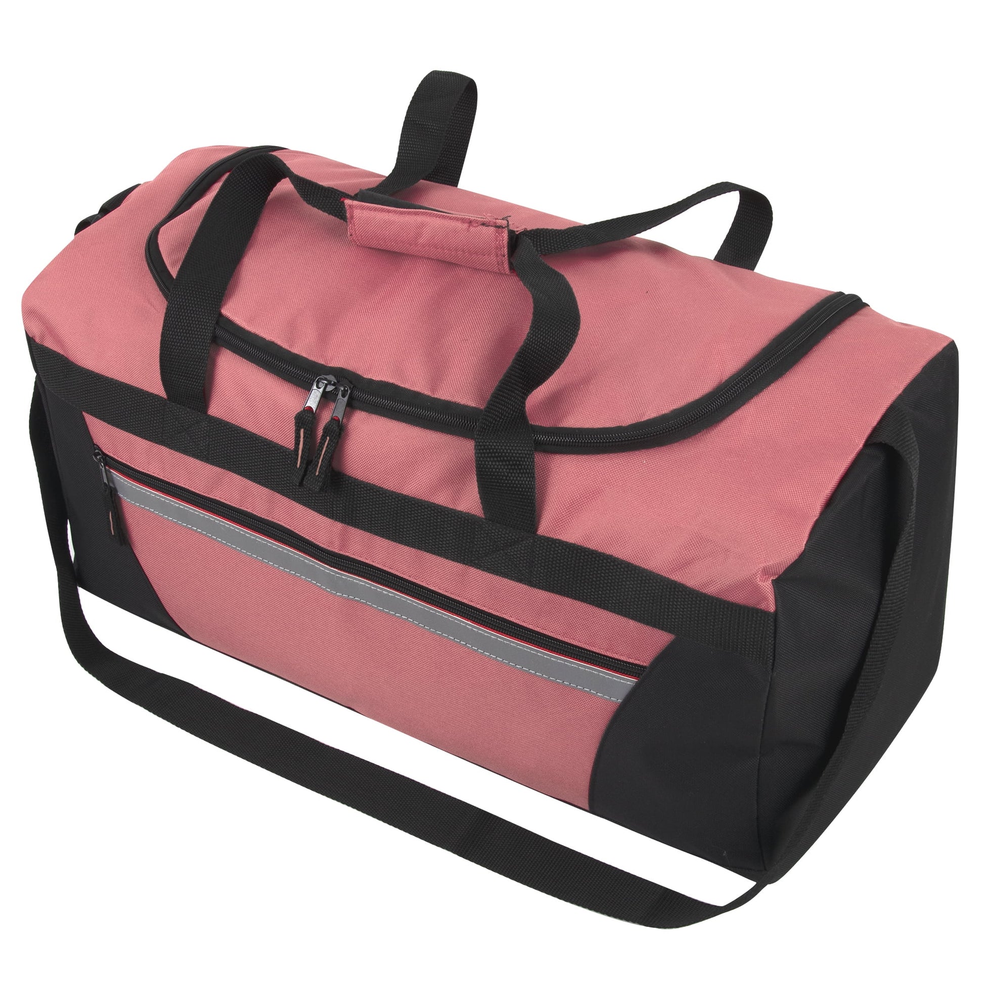40 Liter 22 Inch Duffle Bag with Front Accessory Pocket, Velcro Handles, Dual Zipper Closure and Luggage Strap for Traveling, Commuting, Sports and Gym Equipment in Pink & Black