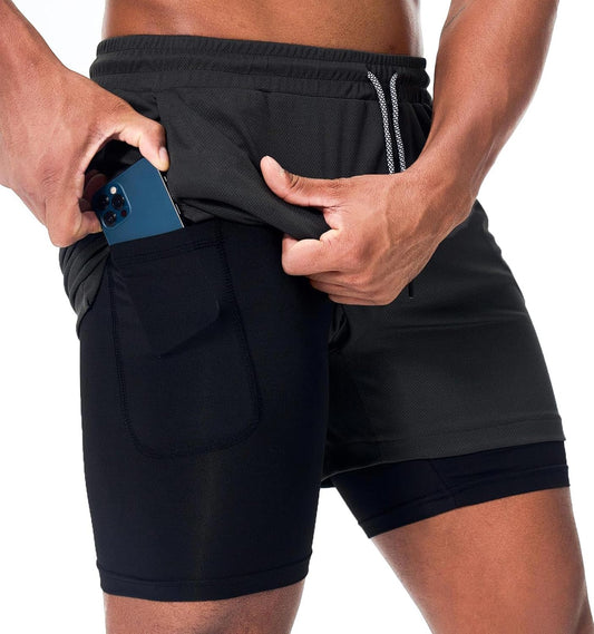 Men'S Running Shorts Quick Dry Workout Gym Shorts Athletic 2-In-1 Stealth Shorts Outdoor Short for Men with Pockets