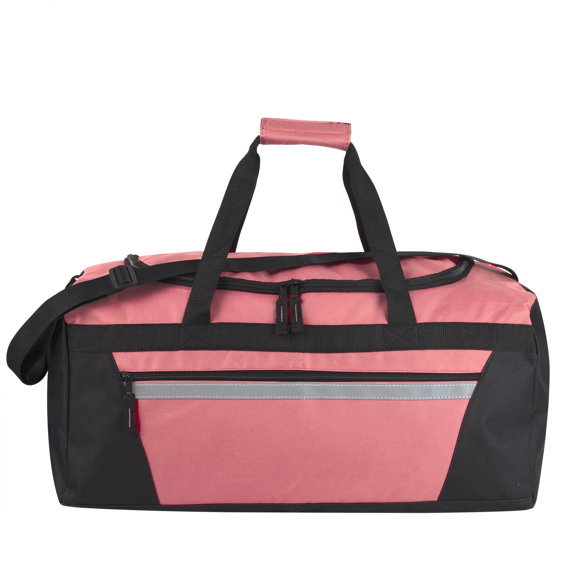 40 Liter 22 Inch Duffle Bag with Front Accessory Pocket, Velcro Handles, Dual Zipper Closure and Luggage Strap for Traveling, Commuting, Sports and Gym Equipment in Pink & Black